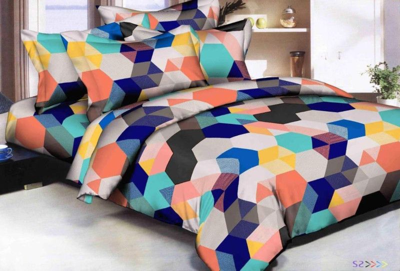 good luck textile 180 TC Microfiber Double Printed Flat Bedsheet  (Pack of 1, Multicolor)