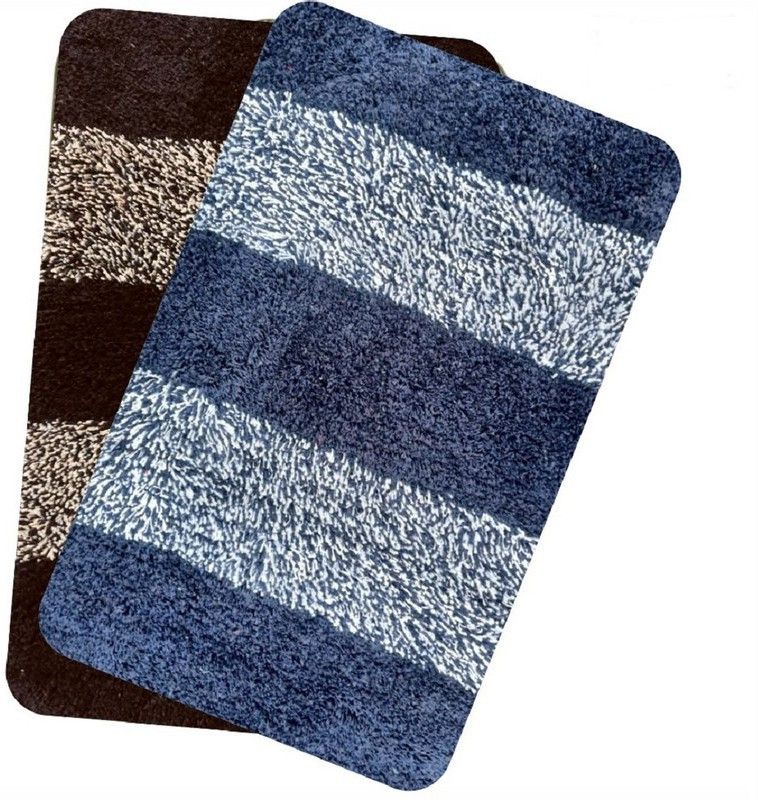 SRX Microfiber Door Mat  (brown and blue, Medium, Pack of 2)