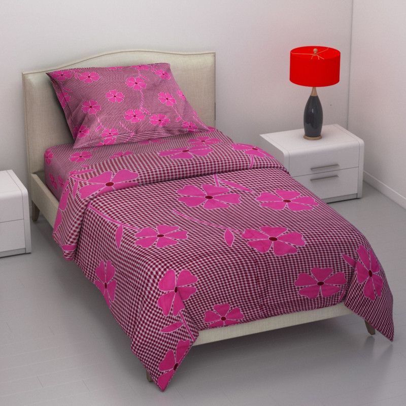 Bhagwati Handloom 185 TC Cotton Single Floral Flat Bedsheet  (Pack of 1, Pink)