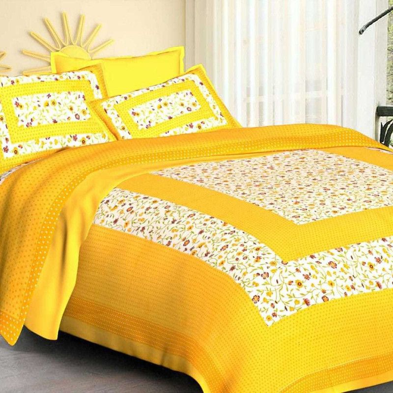 shri shyam 100 TC Cotton Double Printed Fitted & Flat Bedsheet  (Pack of 1, light colar)