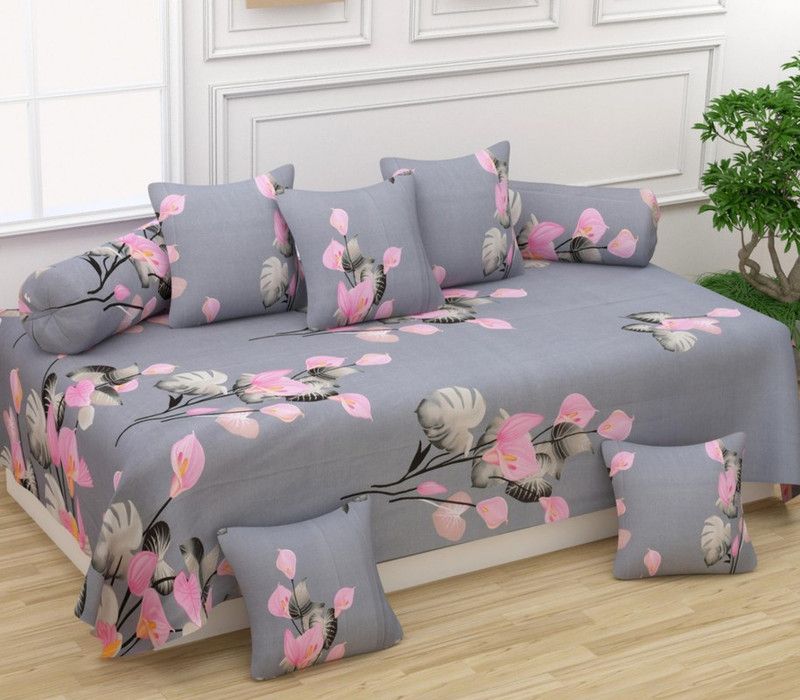 JAMUWAL Polycotton Floral Diwan Set  (Grey)