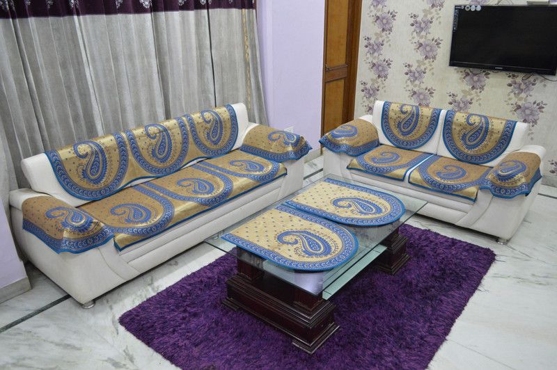 House Attire Polycotton Paisley Sofa Cover  (Blue Pack of 12)