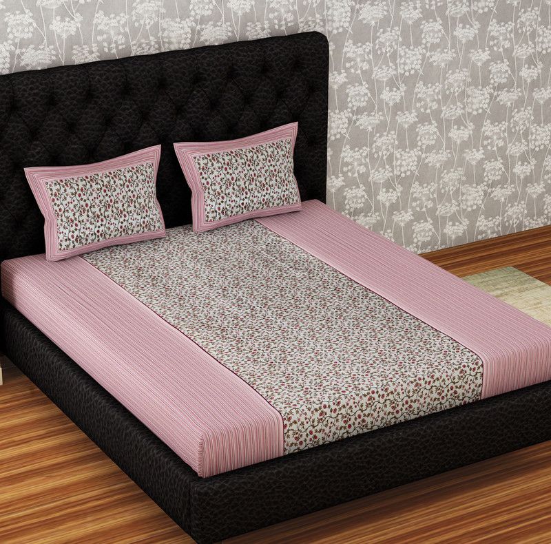 Flipkart SmartBuy 140 TC Cotton Double Floral Flat Bedsheet  (Pack of 1, Pink)