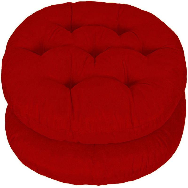 Mom's Moon Round Chair Cushion Polyester Fibre Solid Chair Pad Pack of 2  (Red)