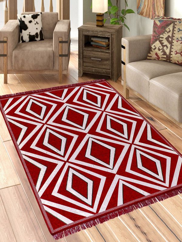 Linen Basics Maroon Chenille Runner  (155 cm, X 210 cm, Rectangle)