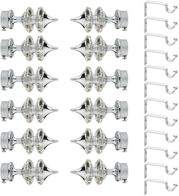 CELLRICH Silver Rod Rail Bracket, Curtain Knobs Metal  (Pack of 24)