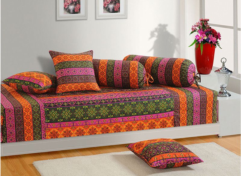 SWAYAM Cotton Diwan Set  (3 Cushion Covers, 2 Bolster Covers, 1 Diwan Sheet, Multicolor)