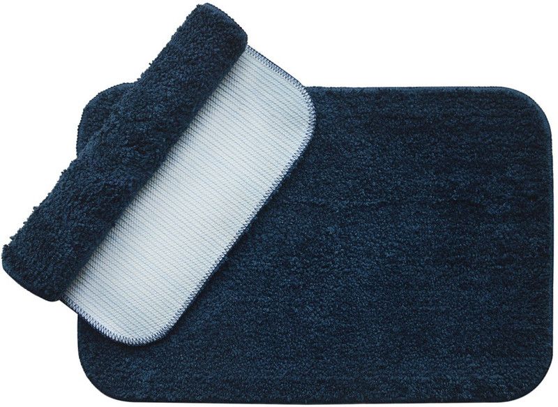 Slushy Mushy Microfiber Bathroom Mat  (Blue, Medium, Pack of 2)