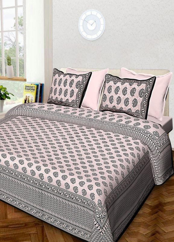 BS FASHION 120 TC Cotton Double Printed Flat Bedsheet  (Pack of 1, Pink)