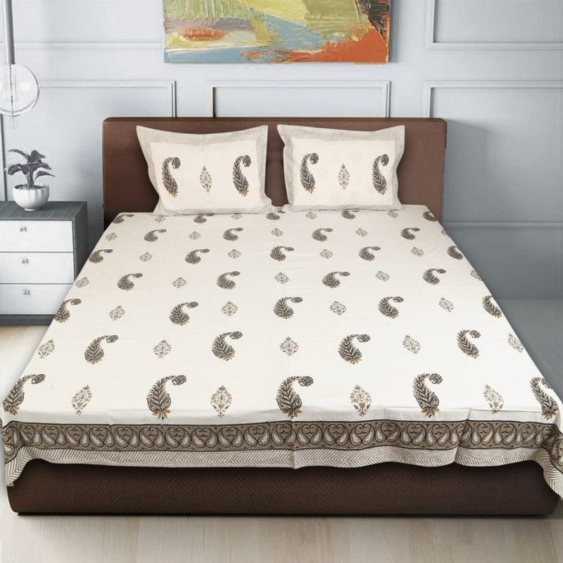 Home India 120 TC Cotton Double Jaipuri Prints Flat Bedsheet  (Pack of 1, Brown)