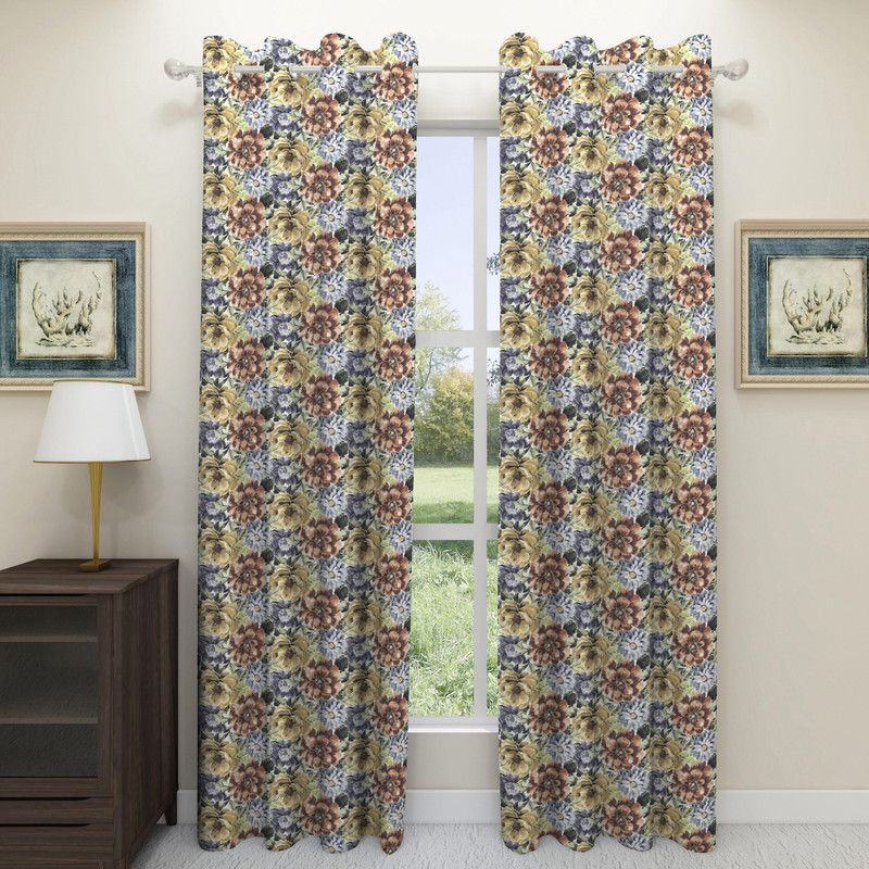 Floating Walls Furnishings 214 cm (7 ft) Polyester, Jacquard Blackout Door Curtain (Pack Of 2)  (Floral, Multicolor)
