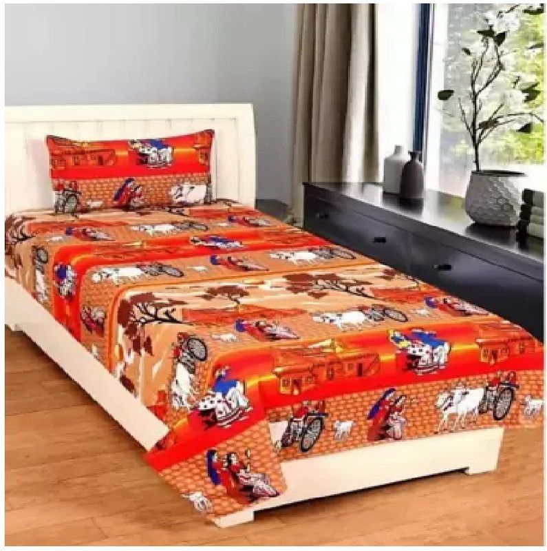 MR Gangoli 160 TC Polycotton Single 3D Printed Flat Bedsheet  (Pack of 1, Multicolor)