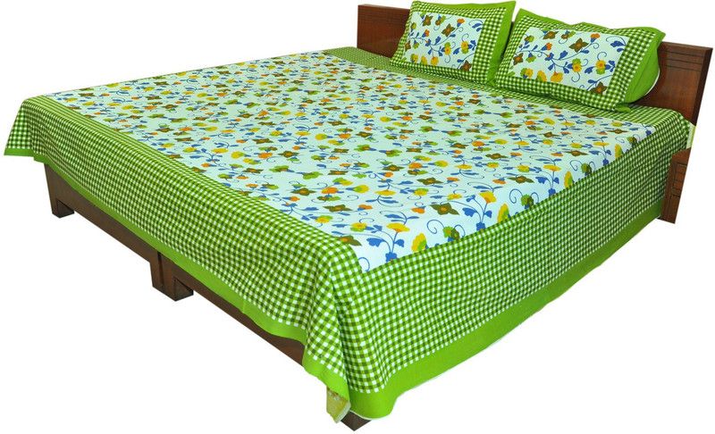 Shreeng 120 TC Cotton Double Floral Flat Bedsheet  (Pack of 1, Green)