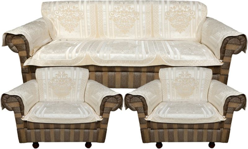 TANLOOMS Velvet Abstract Sofa Cover  (Cream Pack of 12)
