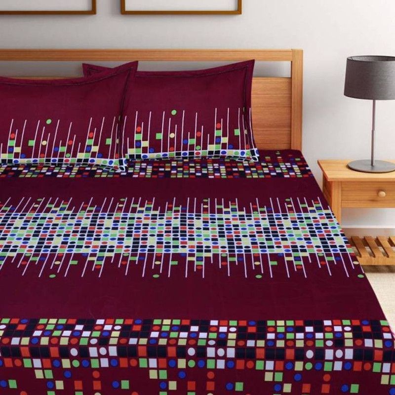 ATRI FAB 144 TC Polycotton Double 3D Printed Flat Bedsheet  (Pack of 1, multocolor)