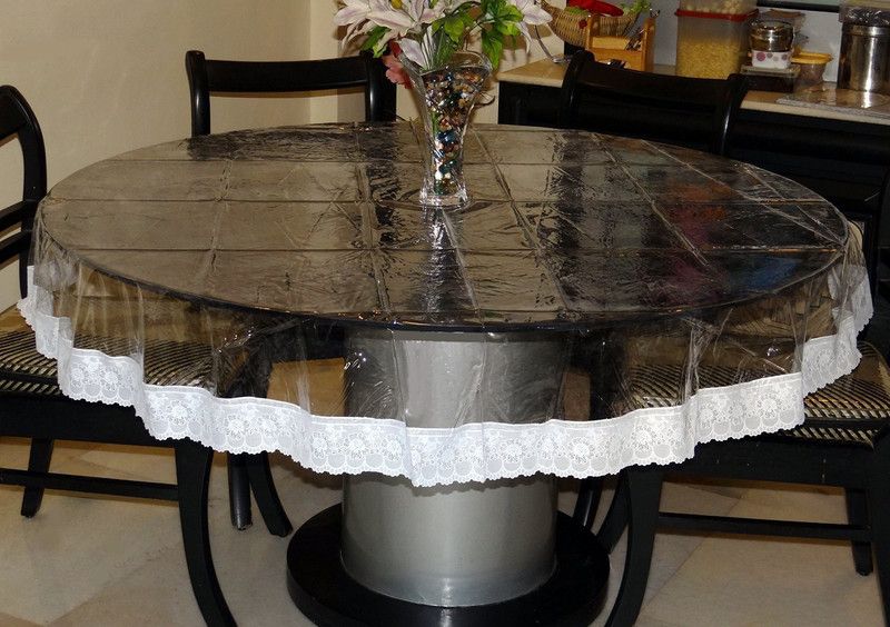 lala hathrasi Solid 4 Seater Table Cover  (White, PVC)