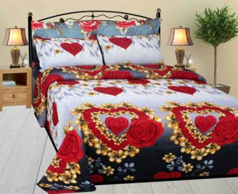 Panipat Texo Fab 150 TC Polycotton Double Printed Flat Bedsheet  (Pack of 1, Red)