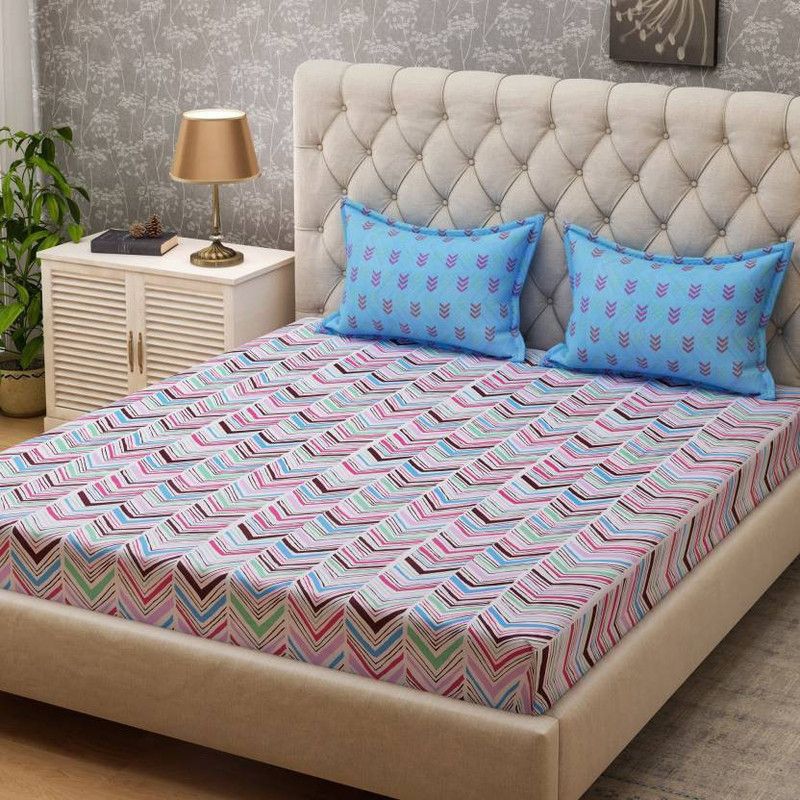 Bombay Dyeing 120 TC Cotton Double Geometric Flat Bedsheet  (Pack of 1, Blue)