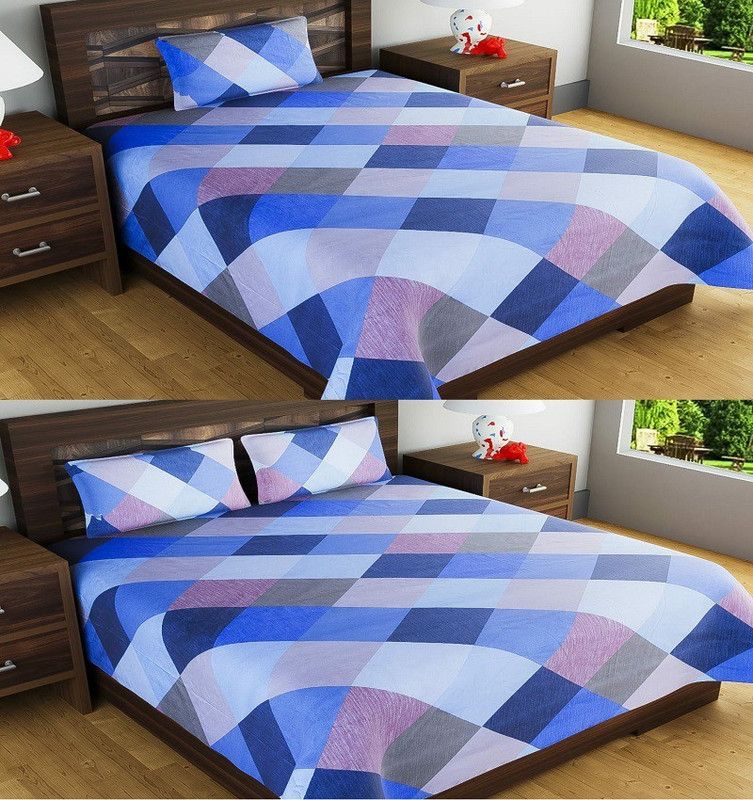 PALAK 310 TC Cotton Double Checkered Flat Bedsheet  (Pack of 2, Multicolor)