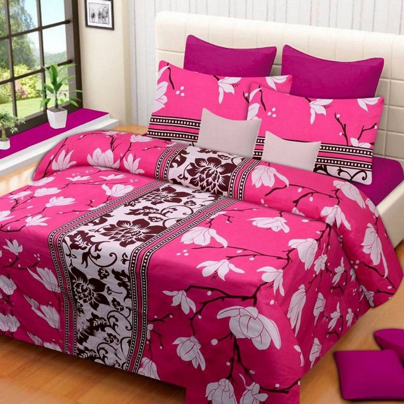 Artisen 144 TC Microfiber Double 3D Printed Flat Bedsheet  (Pack of 1, Pink)