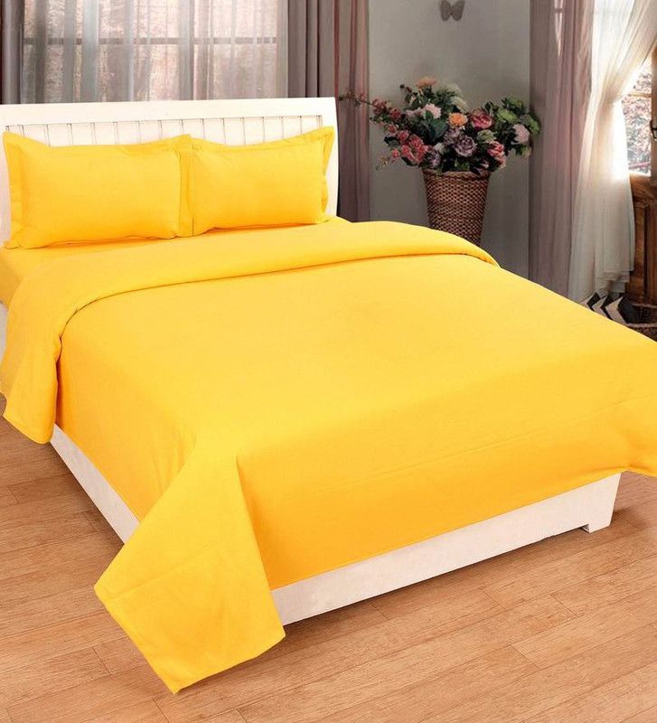 SHIV CRAFTS 250 TC Cotton Double Solid Flat Bedsheet  (Pack of 1, Yellow)
