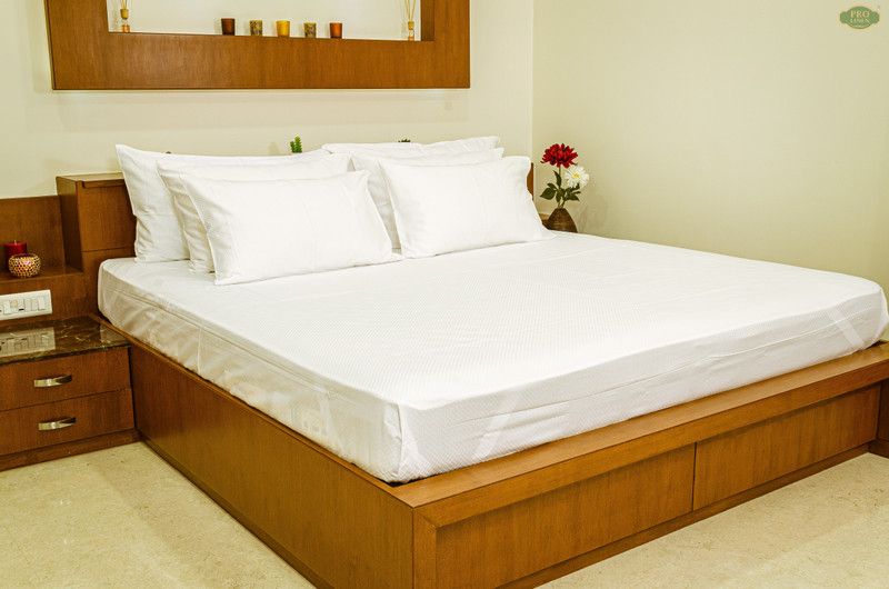 Pro Linen 350 TC Cotton Double Checkered Flat Bedsheet  (Pack of 1, White)
