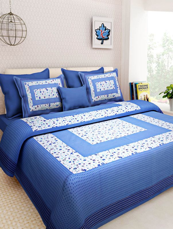 GR Collection 250 TC Cotton Queen Printed Flat Bedsheet  (Pack of 1, Blue)