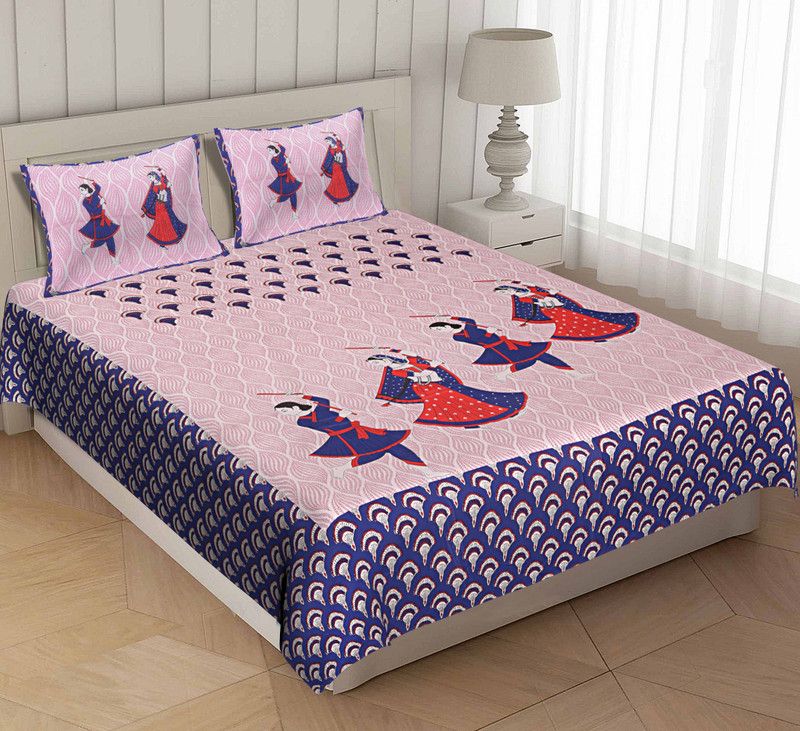 jini 140 TC Cotton Double Printed Flat Bedsheet  (Pack of 1, Multicolor)