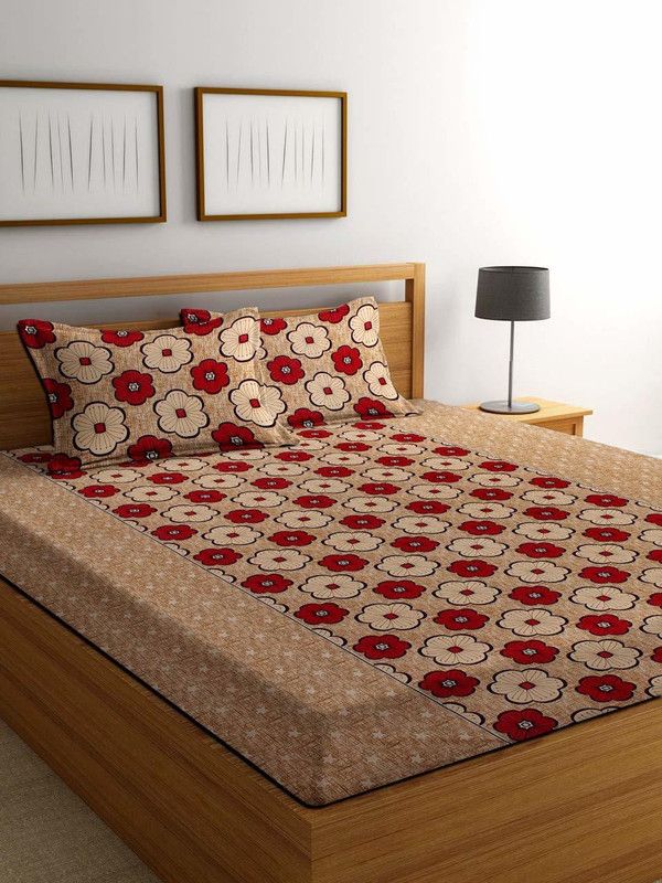 Decent Home 160 TC Microfiber Double Abstract Flat Bedsheet  (Pack of 1, Cream)
