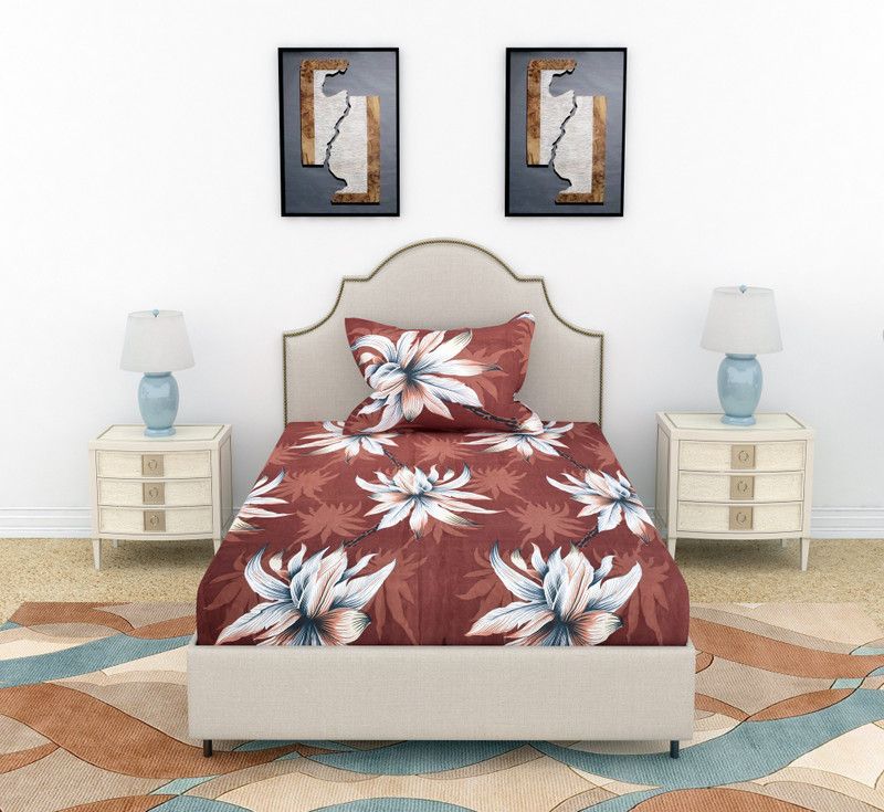 Lajak Collection 240 TC Polycotton Single Printed Flat Bedsheet  (Pack of 1, Brown)