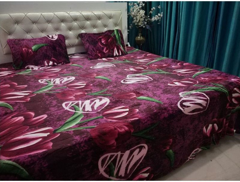 Nanki's 190 TC Velvet King Printed Flat Bedsheet  (Pack of 1, Purple)