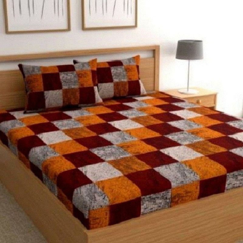 COTTON VILLAS 200 TC Cotton Double Checkered Flat Bedsheet  (Pack of 1, Yellow)
