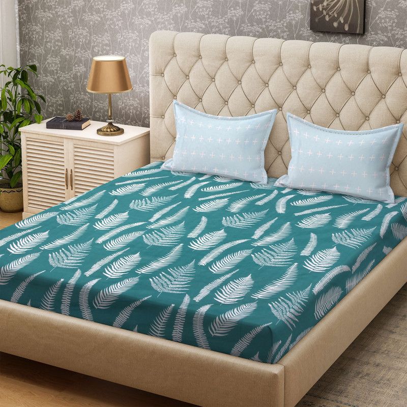 Signature 200 TC Microfiber Double Abstract Flat Bedsheet  (Pack of 1, Green)