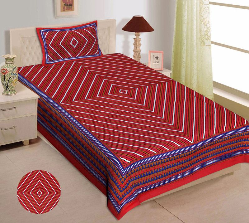 Yuvi Impex Jaipur 144 TC Cotton Single Jaipuri Prints Flat Bedsheet  (Pack of 1, Multicolor)