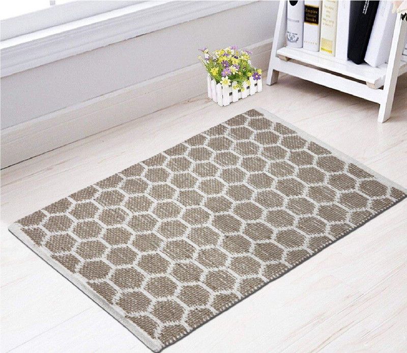 The Home Talk Cotton Door Mat  (Beige, Medium)