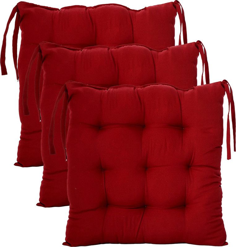 Cotton Solid Chair Pad Pack of 3  (Maroon)