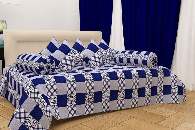 PROFITBLITZ Polycotton Damask Diwan Set  (Blue)