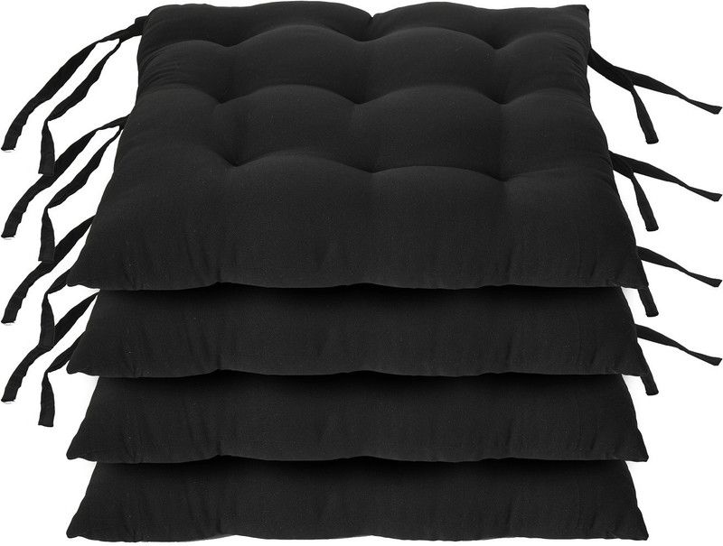 KUBER INDUSTRIES Microfibre Solid Chair Pad Pack of 4  (Black)