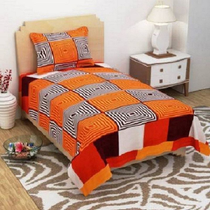 120 TC Microfiber, Cotton Single Checkered Bedsheet  (Pack of 1, Orange)
