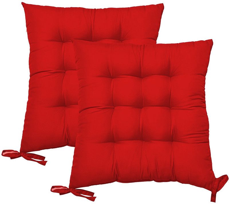 Daddy Cool Extra Comfortable Polyester Fibre Solid Chair Pad Pack of 2  (Red)