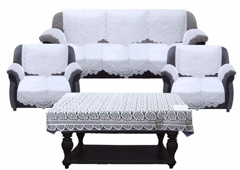 Crafting Bear Cotton Embroidered Sofa Cover  (Off-white Pack of 17)