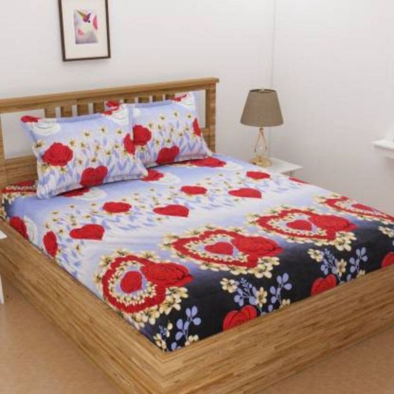 SAM GALAXY 160 TC Polycotton Double Printed Flat Bedsheet  (Pack of 1, Blue, Red)