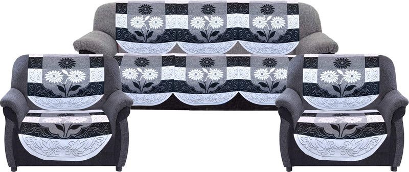 KUBER INDUSTRIES Cotton Floral Sofa Cover  (Black & White Pack of 6)
