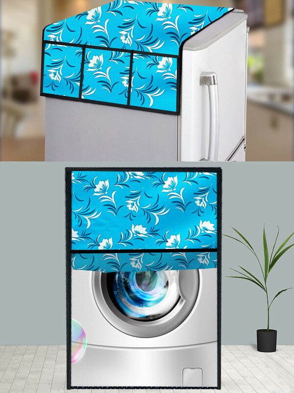 JM Homefurnishings Front Loading Washing Machine Cover  (Width: 61 cm, White, Sky Blue)