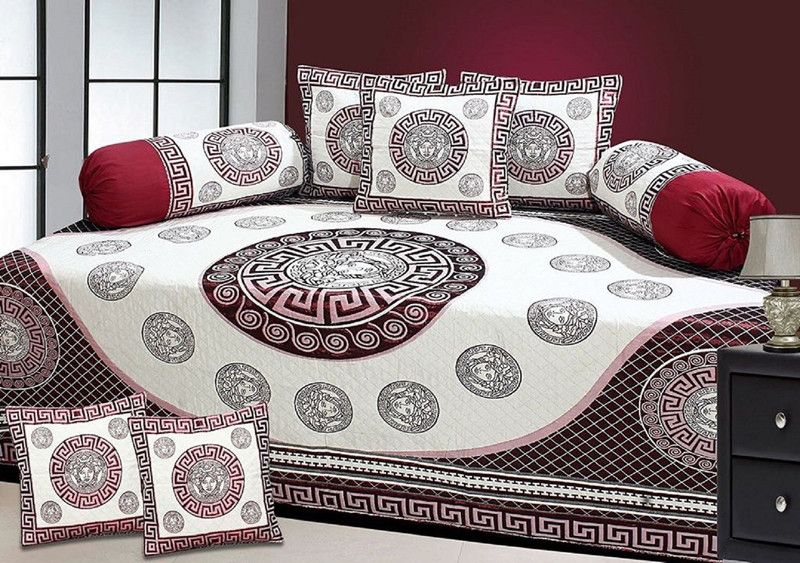 24x7 Home Store Chenille Floral Diwan Set  (Maroon)
