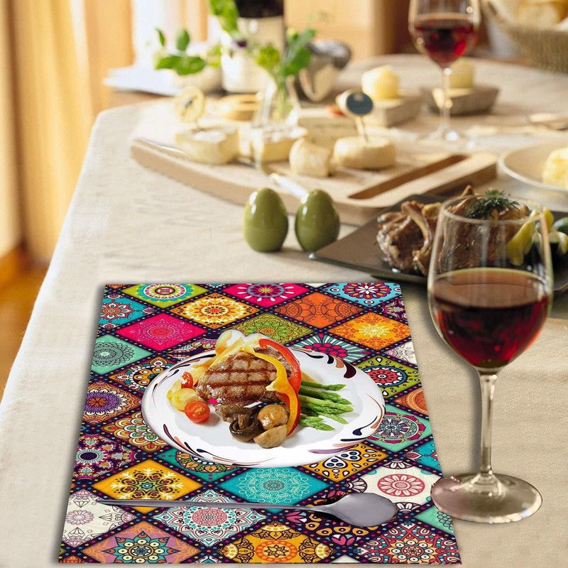 THE LION'S SHARE Square Pack of 6 Table Placemat  (Multicolor, Gold, PVC)