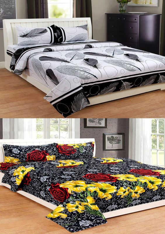 Twinkle Star's 144 TC Microfiber Double Floral Flat Bedsheet  (Pack of 2, Multicolor)