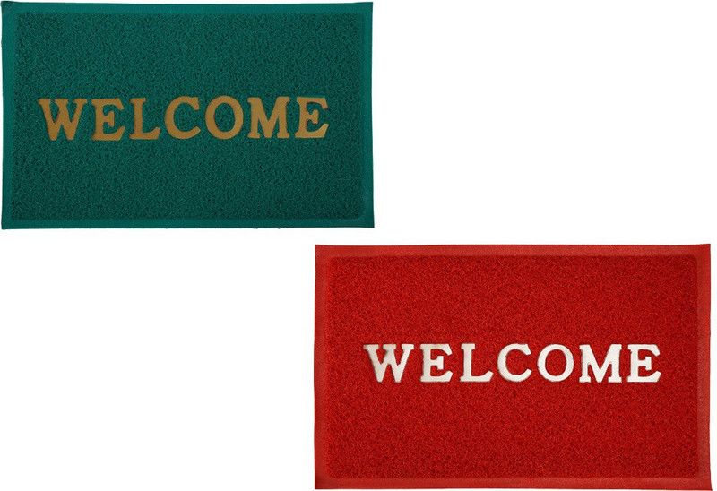 El Sandalo PVC (Polyvinyl Chloride) Door Mat  (Red, Green, Medium, Pack of 2)