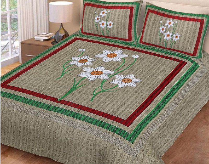 shrihans 220 TC Cotton King Printed Flat Bedsheet  (Pack of 1, Multicolor)