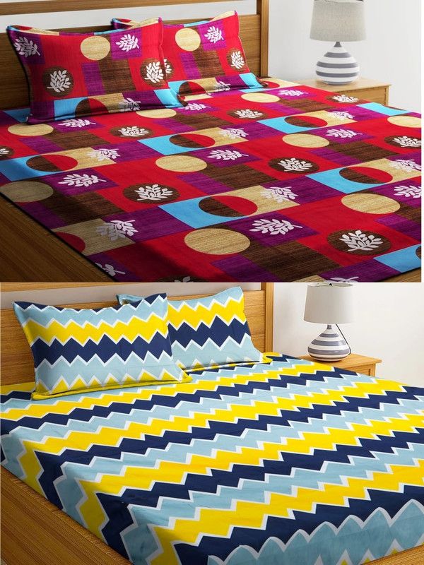PLEDGE CREATIONS 138 TC Microfiber Double Floral Flat Bedsheet  (Pack of 2, Multicolor)